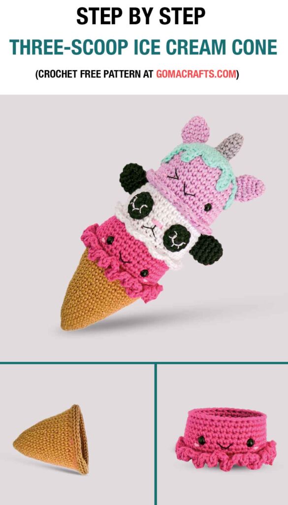 Three-Scoop Ice Cream Cone Amigurumi Crochet step by step