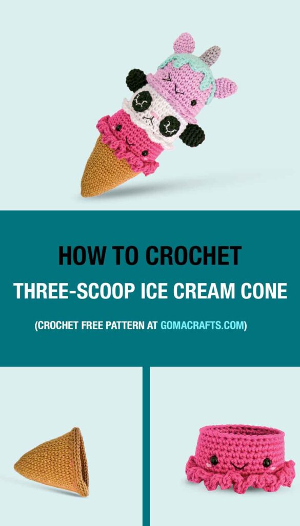 Three-Scoop Ice Cream Cone Amigurumi Free Pattern